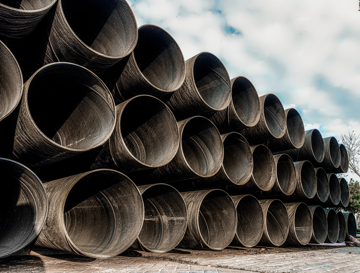 Metal water pipes construction site